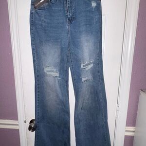 Fashion Nova NWT Blue Distressed Bell Jeans